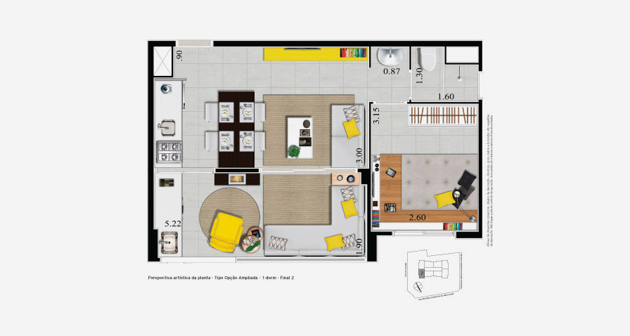 Veiga Junior | 1 Dorm | 42m² Living Ampliado - Soho Living Spaces